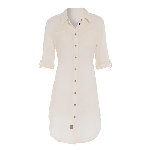 KNIT FACTORY - Kim Blusenkleid - Longbluse - Sommerkleid Damen - Zeitloser Allrounder - 100% Bio-Baumwolle - Nachhaltiges - Für Frühling und Sommer - Beige - L von KNIT FACTORY