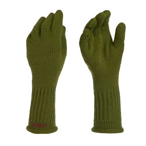 KNIT FACTORY - Lana Handschuhe - Gestrickte Handschuhe für Winter - Handstulpen aus Wolle - Hochwertige Qualität - Moosgrün von KNIT FACTORY
