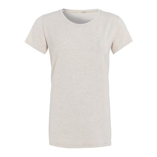 KNIT FACTORY - Lily Damen T-Shirt - Damen Oberteile - Shirt mit Kurze Ärmeln - Luftig und lockere Passform - Für Frühling und Sommer - Rundhalsausschnitt - Beige - L von KNIT FACTORY