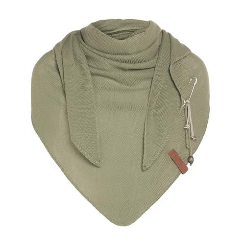 Knit Factory - Lola Dreieckstuch - Fein Gestrickter Damen Schal - Tuch Schal - Für Frühling und Sommer - Baumwollmix - Olive - 190x85 cm von KNIT FACTORY