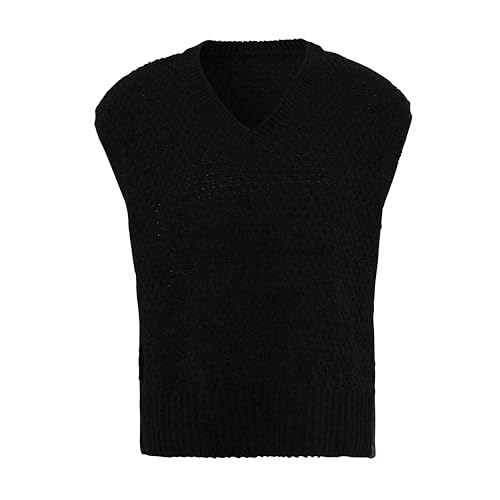 KNIT FACTORY - Luna Gestrickte Spencer - Strickweste - Damen Slipover - Gestrickter ärmelloser Pullover - Schwarz - 40/42 von KNIT FACTORY