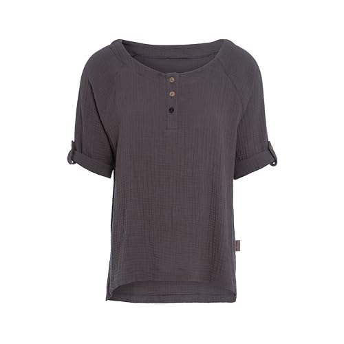 KNIT FACTORY - Nena Top - Damen Oberteile - Longshirt - Luftig und lockere Passform - Für Frühling und Sommer - Rundhalsausschnitt - 100% Bio-Baumwolle - Anthrazit - L von KNIT FACTORY