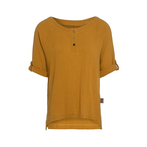 KNIT FACTORY - Nena Top - Damen Oberteile - Longshirt - Luftig und lockere Passform - Für Frühling und Sommer - Rundhalsausschnitt - 100% Bio-Baumwolle - Ocker - L von KNIT FACTORY