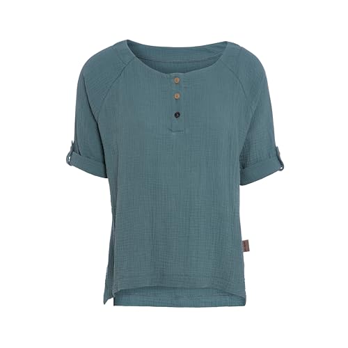 KNIT FACTORY - Nena Top - Damen Oberteile - Longshirt - Luftig und lockere Passform - Für Frühling und Sommer - Rundhalsausschnitt - 100% Bio-Baumwolle - Stone Green - S von KNIT FACTORY