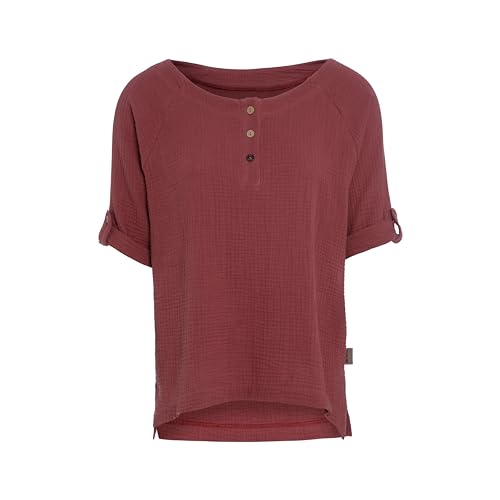 KNIT FACTORY - Nena Top - Damen Oberteile - Longshirt - Luftig und lockere Passform - Für Frühling und Sommer - Rundhalsausschnitt - 100% Bio-Baumwolle - Stone Red - L von KNIT FACTORY