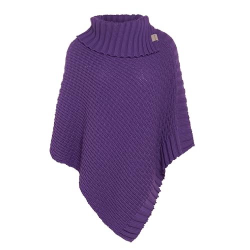 KNIT FACTORY - Nicky Gestrickter Poncho - Damen Strickponcho mit Kragen - Mit Wolle - Hochwertige Qualität - Purple von KNIT FACTORY