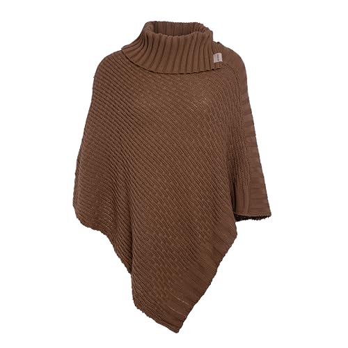 KNIT FACTORY - Nicky Gestrickter Poncho - Damen Strickponcho mit Kragen - Mit Wolle - Hochwertige Qualität - Tobacco von KNIT FACTORY