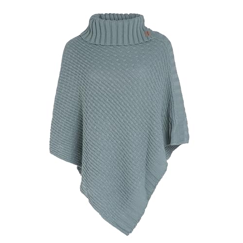 KNIT FACTORY - Nicky Gestrickter Poncho - Damen Strickponcho mit Kragen - Mit Wolle - Hochwertige Qualität - Stone Green von KNIT FACTORY