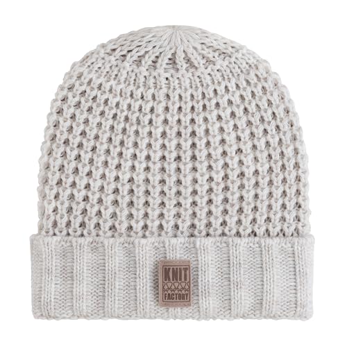 KNIT FACTORY - Robin Mütze - Strickmütze für Damen und Herren - Beanie - Wintermütze mit Wolle - Robusten Look - Hochwertige Qualität - Beige von KNIT FACTORY