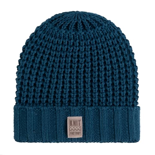 KNIT FACTORY - Robin Mütze - Strickmütze für Damen und Herren - Beanie - Wintermütze mit Wolle - Robusten Look - Hochwertige Qualität - Petrol von KNIT FACTORY