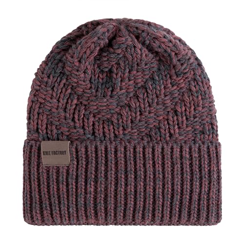 KNIT FACTORY - Sally Mütze - Strickmütze für Damen und Herren - Beanie - Wintermütze mit Wolle - Robusten Look - Hochwertige Qualität - Anthrazit/Stone Red von KNIT FACTORY