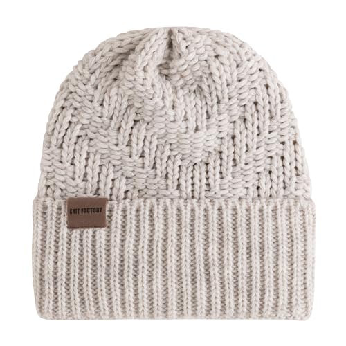 KNIT FACTORY - Sally Mütze - Strickmütze für Damen und Herren - Beanie - Wintermütze mit Wolle - Robusten Look - Hochwertige Qualität - Beige von KNIT FACTORY