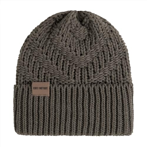 KNIT FACTORY - Sally Mütze - Strickmütze für Damen und Herren - Beanie - Wintermütze mit Wolle - Robusten Look - Hochwertige Qualität - Cappuccino von KNIT FACTORY