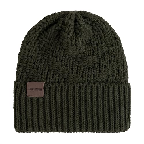 KNIT FACTORY - Sally Mütze - Strickmütze für Damen und Herren - Beanie - Wintermütze mit Wolle - Robusten Look - Hochwertige Qualität - Khaki von KNIT FACTORY