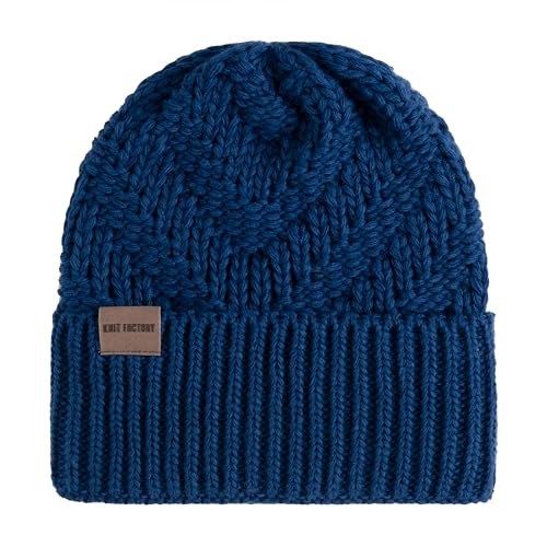 KNIT FACTORY - Sally Mütze - Strickmütze für Damen und Herren - Beanie - Wintermütze mit Wolle - Robusten Look - Hochwertige Qualität - Kings Blue von KNIT FACTORY