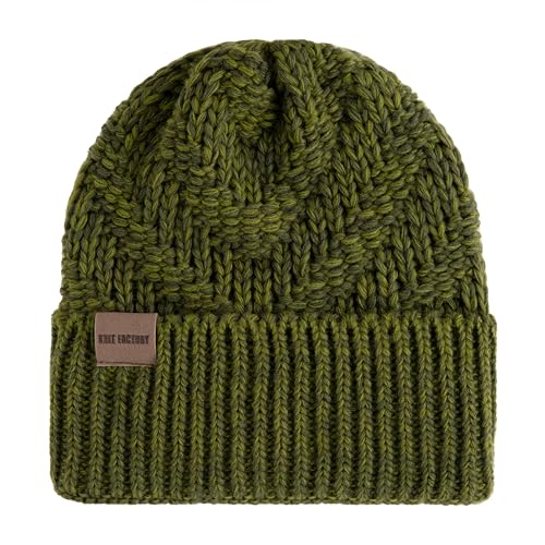 Knit Factory - Sally Mütze - Strickmütze für Damen und Herren - Beanie - Wintermütze mit Wolle - Robusten Look - Hochwertige Qualität - Moosgrün/Khaki von KNIT FACTORY