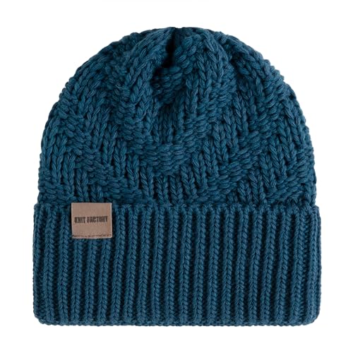 KNIT FACTORY - Sally Mütze - Strickmütze für Damen und Herren - Beanie - Wintermütze mit Wolle - Robusten Look - Hochwertige Qualität - Petrol von KNIT FACTORY