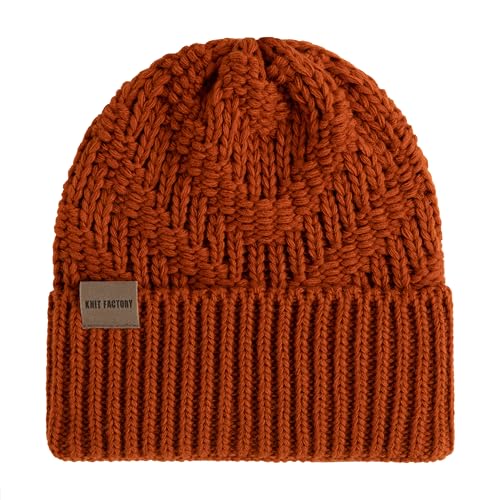 KNIT FACTORY - Sally Mütze - Strickmütze für Damen und Herren - Beanie - Wintermütze mit Wolle - Robusten Look - Hochwertige Qualität - Terra von KNIT FACTORY