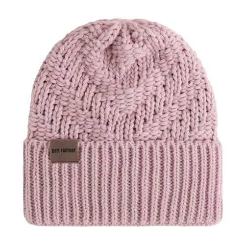 KNIT FACTORY - Sally Mütze - Strickmütze für Damen - Beanie - Wintermütze mit Wolle - Robusten Look - Hochwertige Qualität - Rosa von KNIT FACTORY