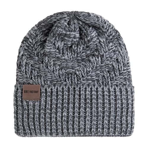 Knit Factory - Sally Mütze - Strickmütze für Damen und Herren - Beanie - Wintermütze mit Wolle - Robusten Look - Hochwertige Qualität - Anthrazit/Grau von KNIT FACTORY