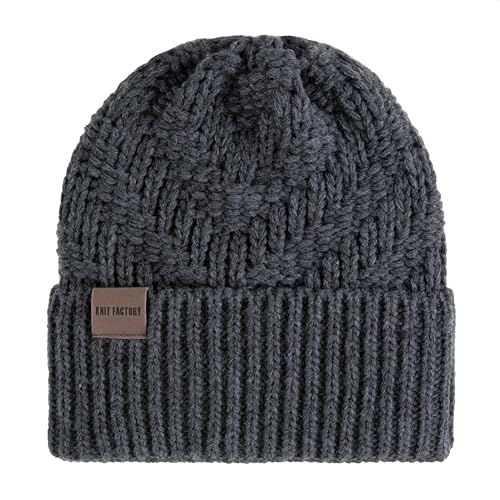 Knit Factory - Sally Mütze - Strickmütze für Damen und Herren - Beanie - Wintermütze mit Wolle - Robusten Look - Hochwertige Qualität - Anthrazit von KNIT FACTORY