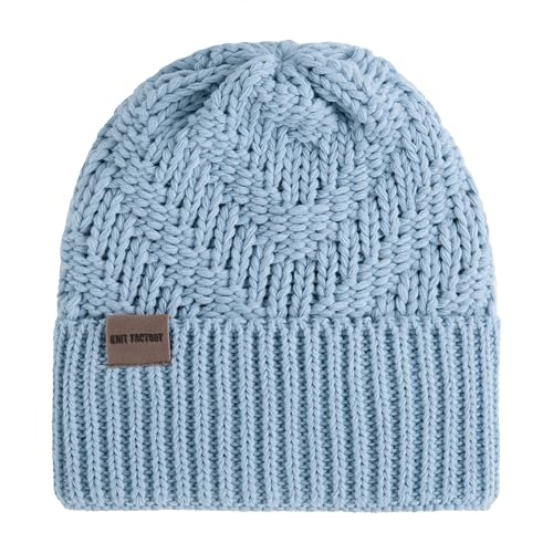 Knit Factory - Sally Mütze - Strickmütze für Damen und Herren - Beanie - Wintermütze mit Wolle - Robusten Look - Hochwertige Qualität - Celeste von KNIT FACTORY