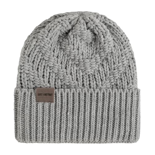 Knit Factory - Sally Mütze - Strickmütze für Damen und Herren - Beanie - Wintermütze mit Wolle - Robusten Look - Hochwertige Qualität - Iced Clay von KNIT FACTORY