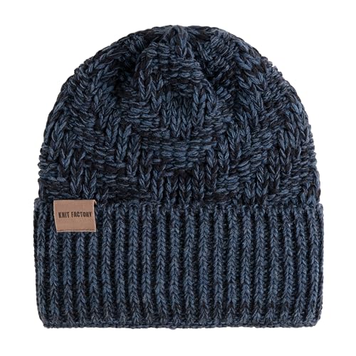 Knit Factory - Sally Mütze - Strickmütze für Damen und Herren - Beanie - Wintermütze mit Wolle - Robusten Look - Hochwertige Qualität - Jeans/Navy von KNIT FACTORY