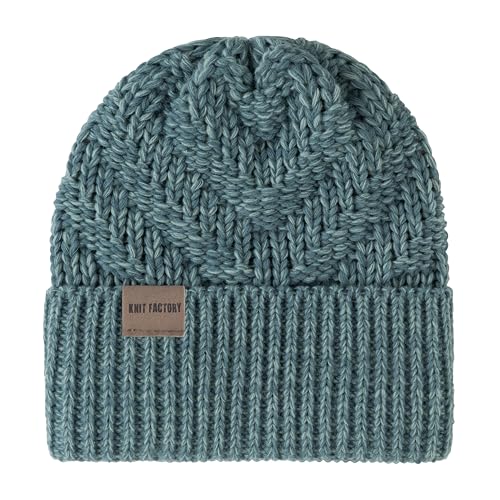 KNIT FACTORY - Sally Mütze - Strickmütze für Damen und Herren - Beanie - Wintermütze mit Wolle - Robusten Look - Hochwertige Qualität - Laurel/Stone Green von KNIT FACTORY