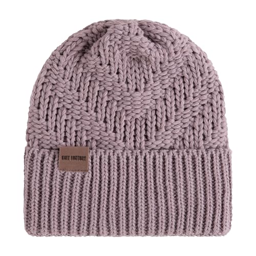 Knit Factory - Sally Mütze - Strickmütze für Damen und Herren - Beanie - Wintermütze mit Wolle - Robusten Look - Hochwertige Qualität - Mauve von KNIT FACTORY