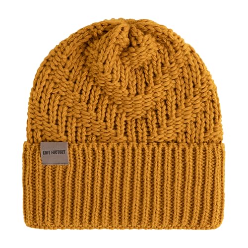 Knit Factory - Sally Mütze - Strickmütze für Damen und Herren - Beanie - Wintermütze mit Wolle - Robusten Look - Hochwertige Qualität - Ocker von KNIT FACTORY