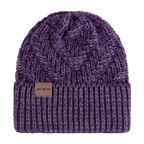 KNIT FACTORY - Sally Mütze - Strickmütze für Damen und Herren - Beanie - Wintermütze mit Wolle - Robusten Look - Hochwertige Qualität - Purple/Violett von KNIT FACTORY