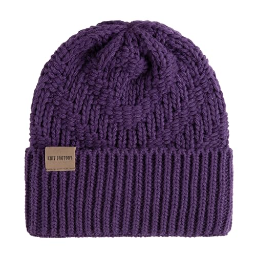 Knit Factory - Sally Mütze - Strickmütze für Damen und Herren - Beanie - Wintermütze mit Wolle - Robusten Look - Hochwertige Qualität - Purple von KNIT FACTORY
