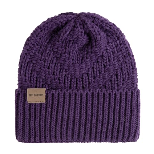 KNIT FACTORY - Sally Mütze - Strickmütze für Damen und Herren - Beanie - Wintermütze mit Wolle - Robusten Look - Hochwertige Qualität - Purple von KNIT FACTORY