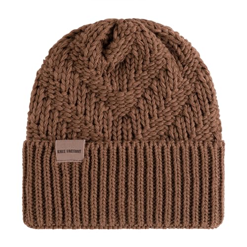 KNIT FACTORY - Sally Mütze - Strickmütze für Damen und Herren - Beanie - Wintermütze mit Wolle - Robusten Look - Hochwertige Qualität - Tobacco von KNIT FACTORY