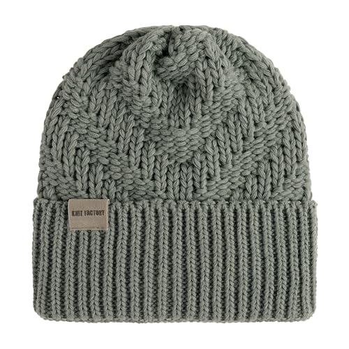 Knit Factory - Sally Mütze - Strickmütze für Damen und Herren - Beanie - Wintermütze mit Wolle - Robusten Look - Hochwertige Qualität - Urban Green von KNIT FACTORY