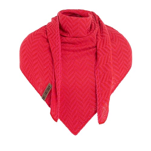 KNIT FACTORY - Dreiecksschal Vera - Damen Strickschal mit Wolle - Umschlagtuch für den Frühling und Herbst - Winterschal mit Fischgrätmuster - Dreieckstuch - 190x65 cm - Bright Red/Fuchsia von KNIT FACTORY