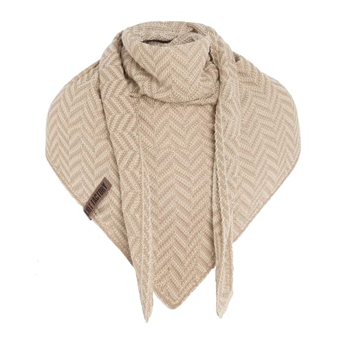 KNIT FACTORY - Dreiecksschal Vera - Damen Strickschal mit Wolle - Umschlagtuch für den Frühling und Herbst - Winterschal mit Fischgrätmuster - Dreieckstuch - 190x65 cm - Ecru/Dark Beige von KNIT FACTORY