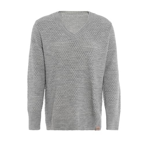 KNIT FACTORY - Ilse Damen Strickpullover - Herbst und Winter Pulli - Pullover mit V-Ausschnitt und Lange Ärmeln - Fällt locker und weit - Grau - 36/38 von KNIT FACTORY