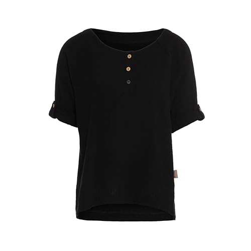 KNIT FACTORY - Nena Top - Damen Oberteile - Longshirt - Luftig und lockere Passform - Für Frühling und Sommer - Rundhalsausschnitt - 100% Bio-Baumwolle - Schwarz - M von KNIT FACTORY