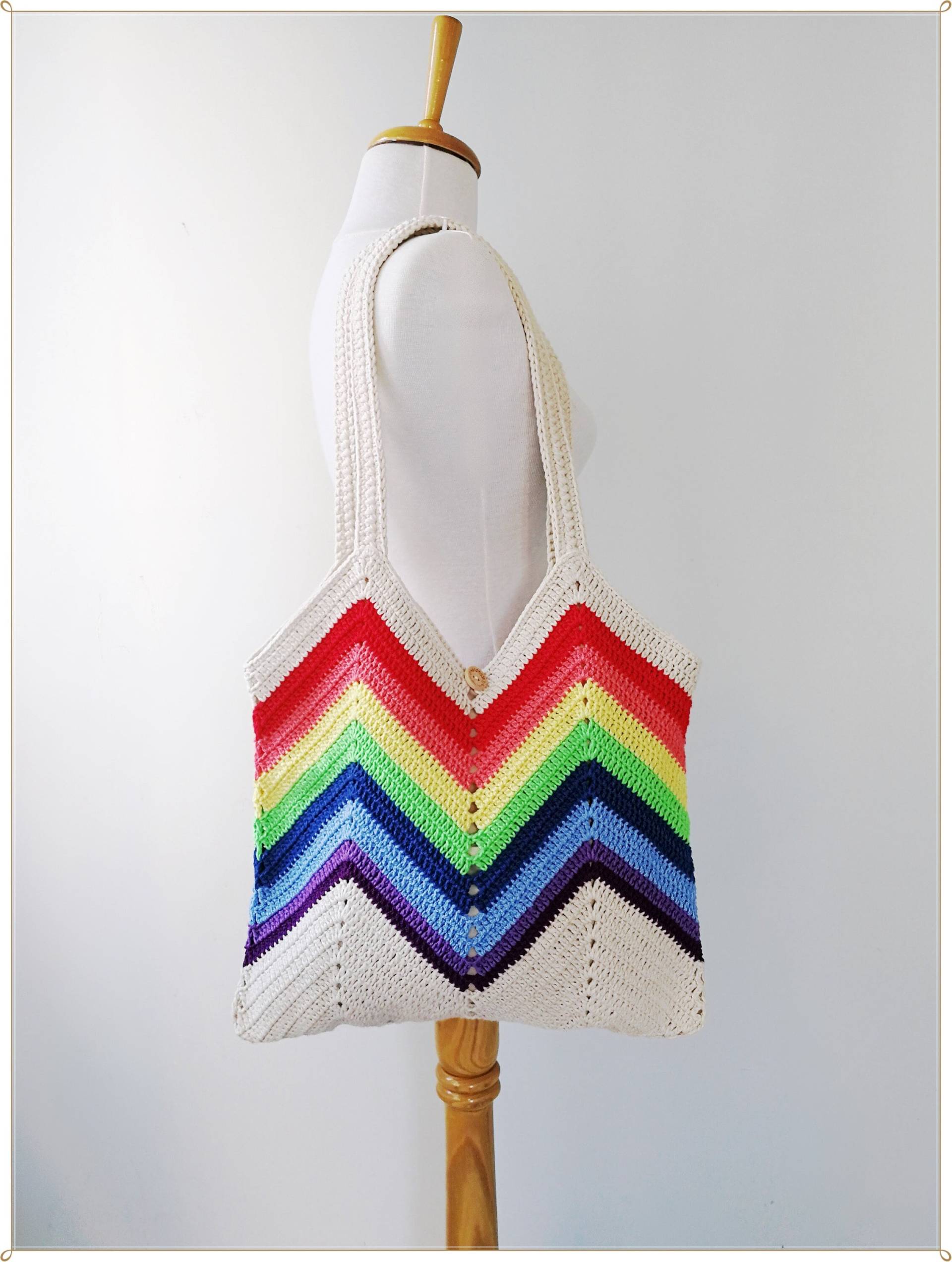Gehäkelte Regenbogen Einkaufstasche Boho Hippie Stil Einkaufstasche von KNITANDCROCHETWORLD