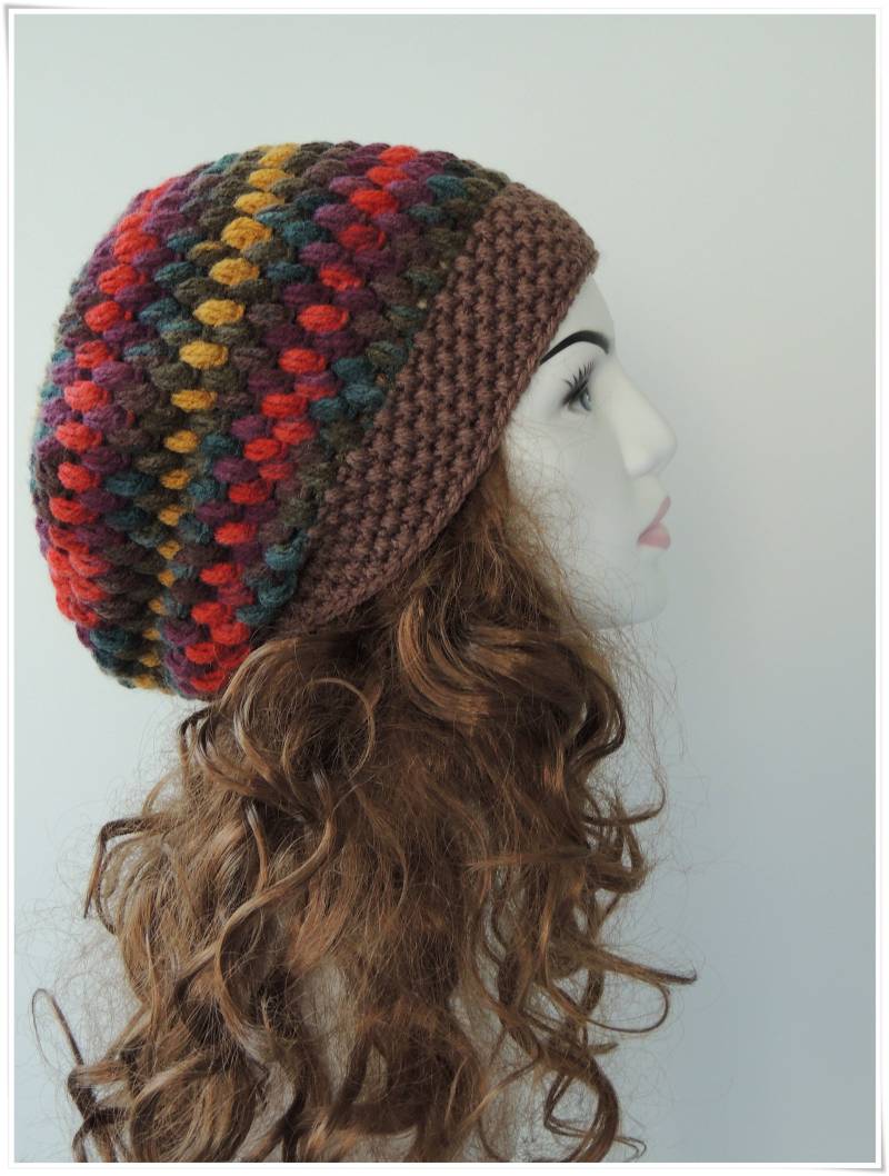 Gestreifte Häkel-Slouchy-Mütze Wollmischung Knit Tam von KNITANDCROCHETWORLD