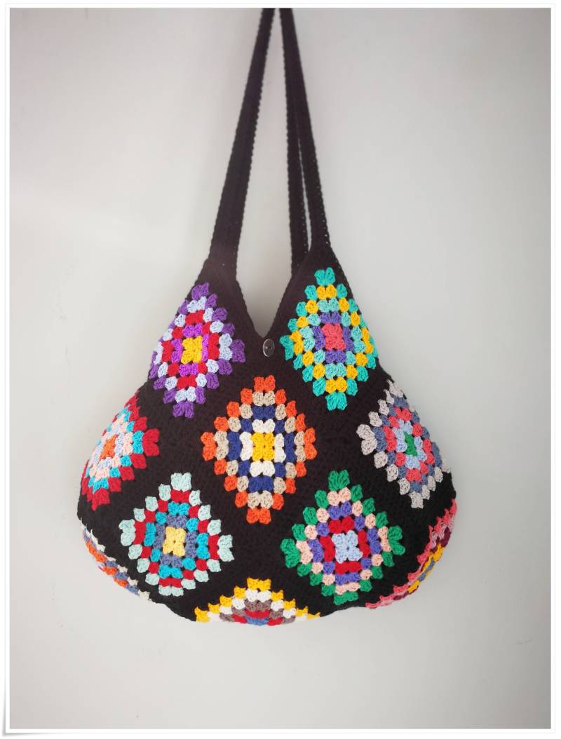 Handgemachte Häkeln Oma Square Einkaufstasche, Bunte Boho Einkaufstasche von KNITANDCROCHETWORLD