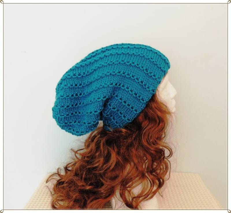 Petrol Wollstrickbeanie Dicke Wintermütze von KNITANDCROCHETWORLD