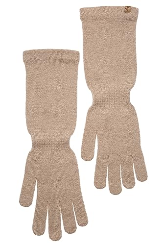 KNITAS Langes Handgelenk Gestrickte Fingerhandschuhe aus Wolle für Dammen I Warme Einlagige Winterhandschuhe I Bequeme Super Weiche Handschuhe in der Farbe Beige - Größe 9 von KNITAS