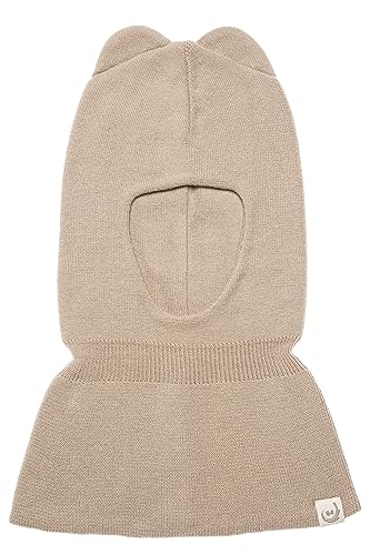 KNITAS Schlupfmütze Schalmützen aus Baumwolle für Baby Kinder I Winter Warme Gestrickte Sturmhaube Balaclava für Jungen und Mädchen 1-3 Jahre I Doppellagiger Mütze in der Farbe Beige - Größe 44-48cm von KNITAS