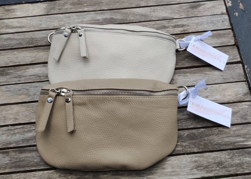 Bauchtasche Mit Schmalem Ledergurt, Gürteltasche, Crossbody Bag, Bauchtasche, Echtes Leder, Silber Karabinerhaken von KNITKNITSYLTSTORE
