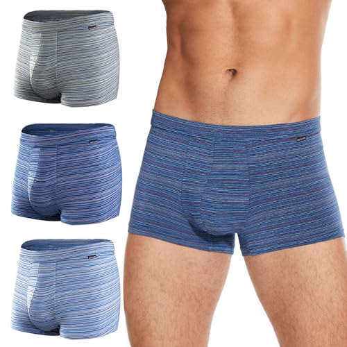KNITLORD Bambusfaser Boxershorts Herren Unterhosen, Weich Atmungsaktive Männer Unterwäsche, Gestreift Retroshorts Mit Stoffbezogener Bund, Bunt 3er Pack M von KNITLORD