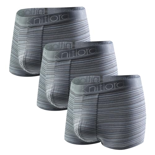 KNITLORD Boxershorts Herren Bambusfaser Unterhosen Weiche Atmungsaktive Männer Unterwäsche Gestreift Men Boxer Shorts Grau 3er Pack XL von KNITLORD