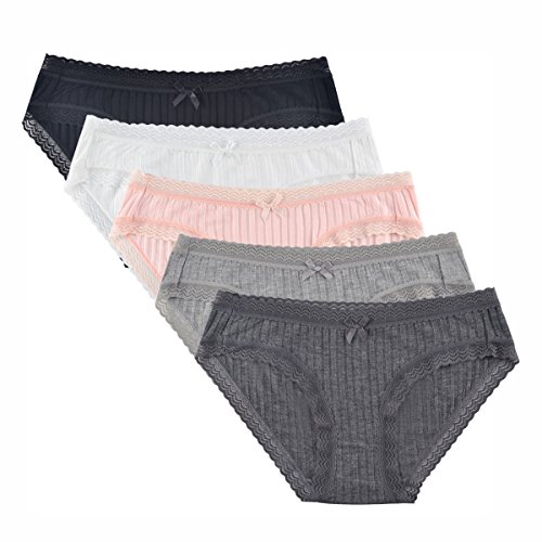 KNITLORD Slips Damen Spitze Unterhosen, Bambus Viskose Weiche Stretch Atmungsaktiver Hipster Unsichtbar Unterwäsche für Frauen, 5er Pack (L) von KNITLORD